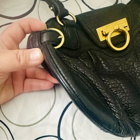Salvatore Ferragamo Black Leather Shoulder Bag with Gold Accents - Picture 6 of 10